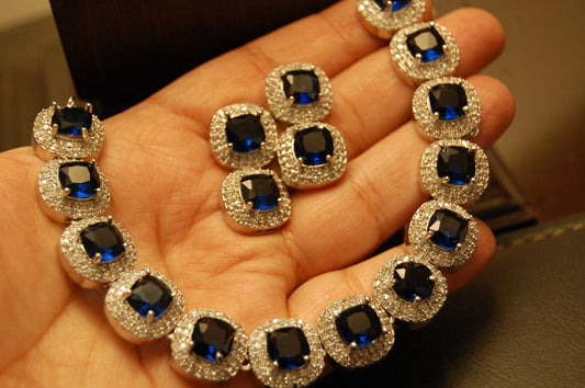 SAPPHIRE BLUE & ZIRCON NECKLACE SET