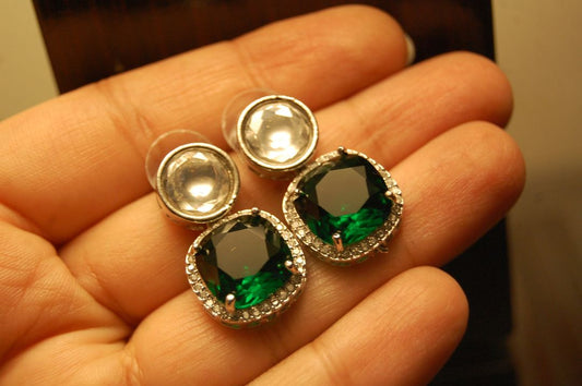 AMERICAN DIAMOND EARRINGS IN EMERALD GREEN