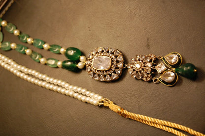 POLKI KUNDAN MALA IN  GREEN