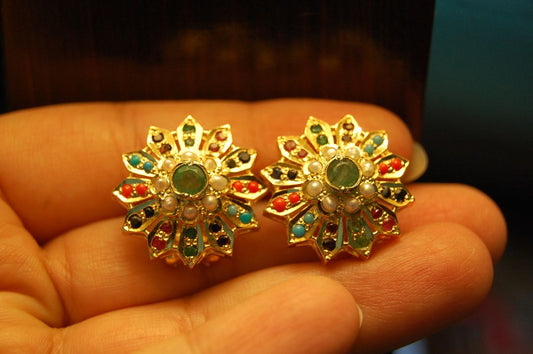 NAURATAN CHAANDI EARRINGS WITH GOLD PLATING