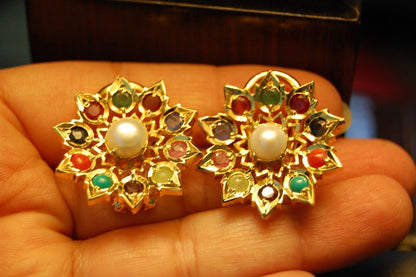 NAURATAN CHAANDI EARRINGS WITH GOLD PLATING