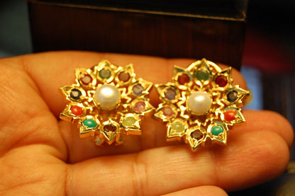 NAURATAN CHAANDI EARRINGS WITH GOLD PLATING