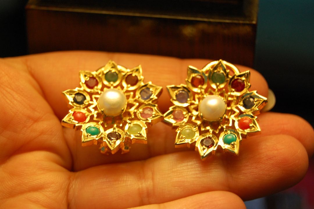 NAURATAN CHAANDI EARRINGS WITH GOLD PLATING