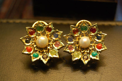 NAURATAN CHAANDI EARRINGS WITH GOLD PLATING