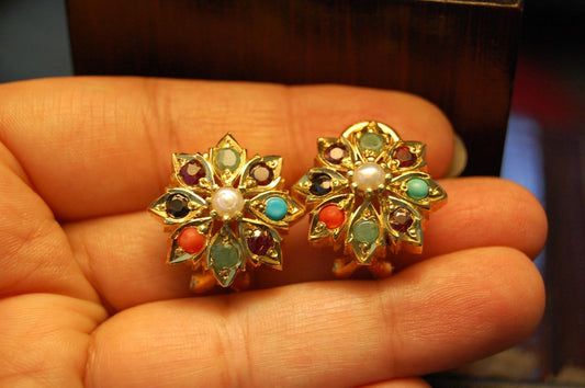 NAURATAN CHAANDI EARRINGS WITH GOLD PLATING