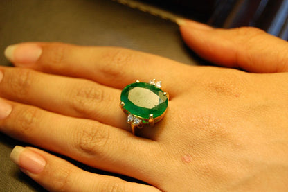 GREEN JADE RING IN SILVER WITH GOLD PLATING