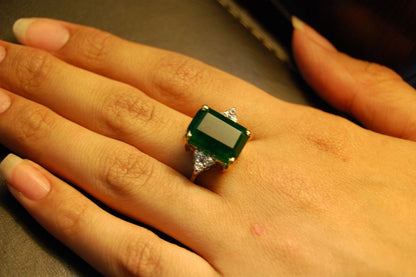 GREEN JADE RING IN SILVER WITH GOLD PLATING