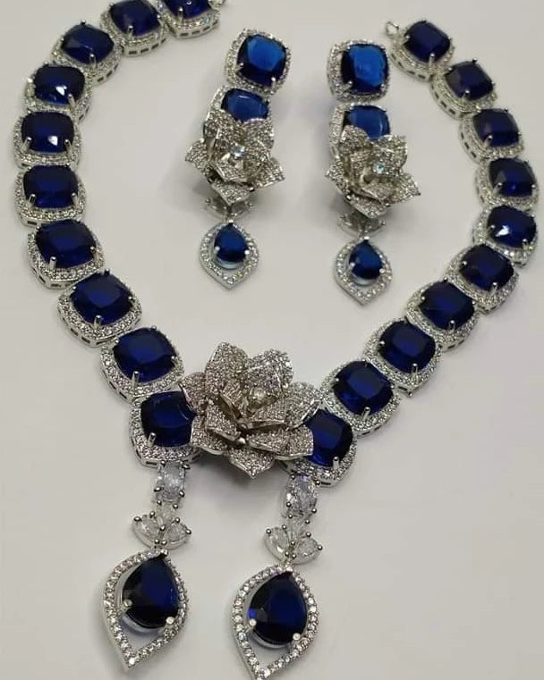 ELEGANT SAPPHIRE BLUE & ZIRCON NECKLACE SET