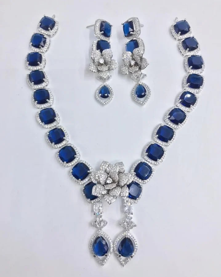 ELEGANT SAPPHIRE BLUE & ZIRCON NECKLACE SET