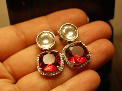 AMERICAN DIAMOND EARRINGS IN RUBY RED