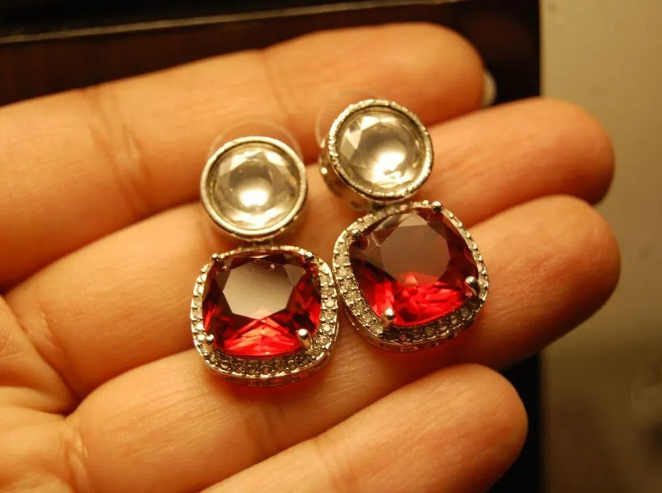 AMERICAN DIAMOND EARRINGS IN RUBY RED