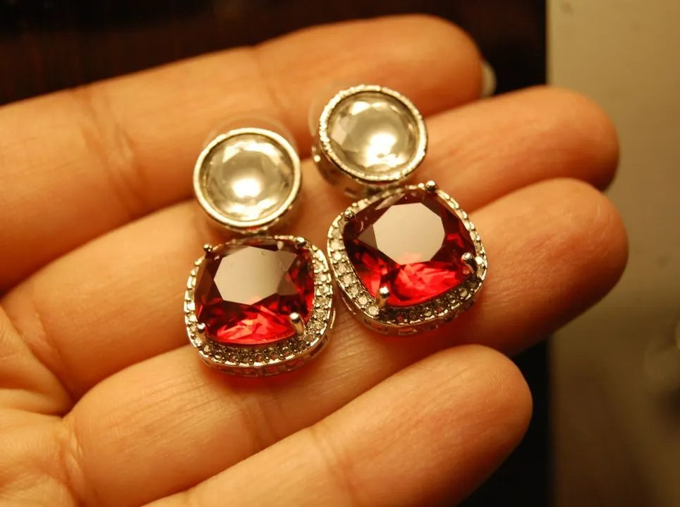 AMERICAN DIAMOND EARRINGS IN RUBY RED