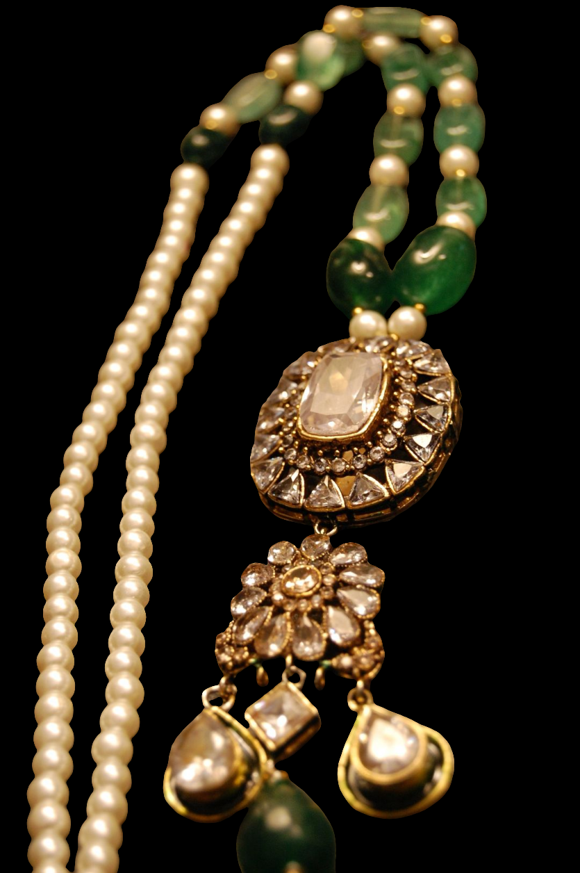 POLKI KUNDAN MALA IN  GREEN