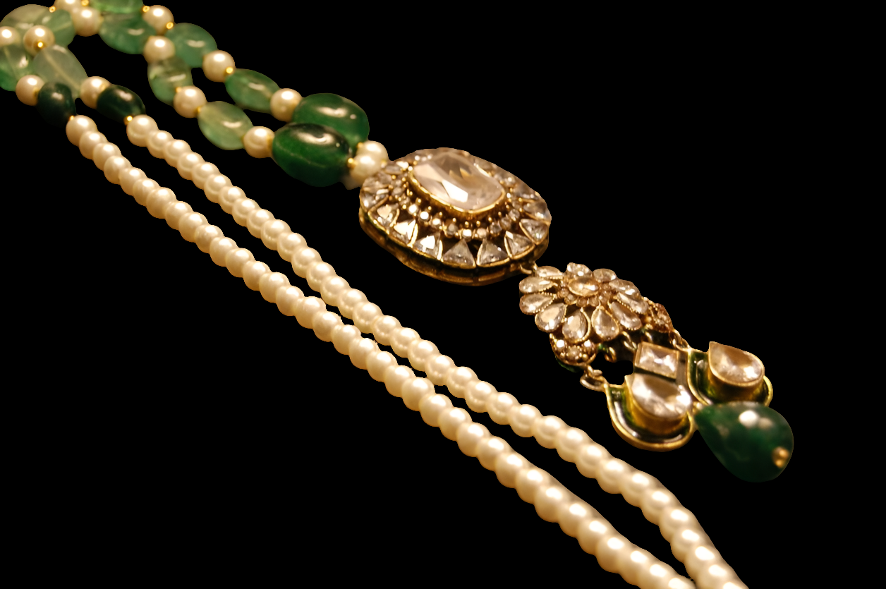 POLKI KUNDAN MALA IN  GREEN