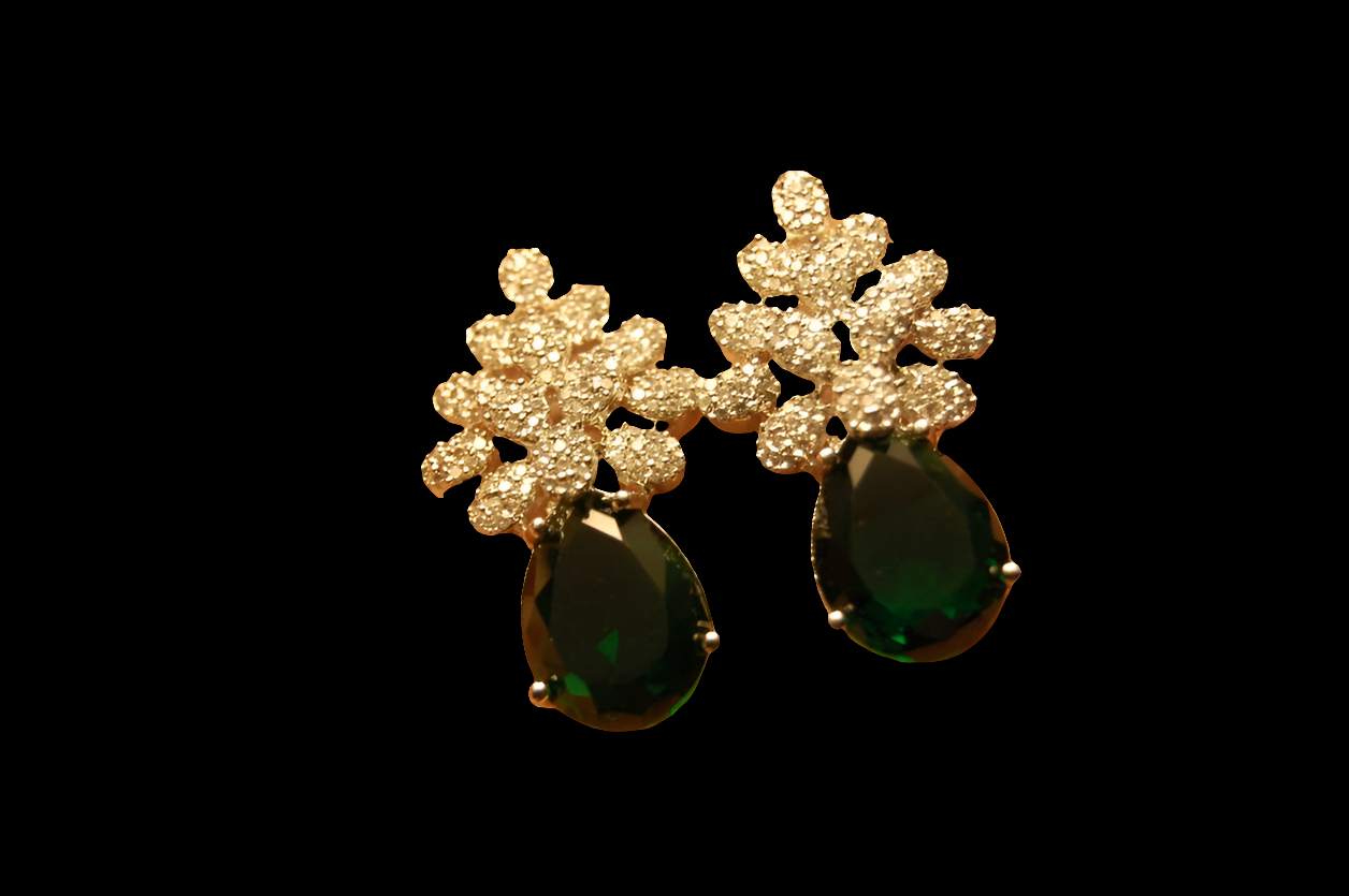 AMERICAN DIAMOND EARRINGS IN EMERALD GREEN