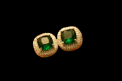 AMERICAN DIAMONDS & EMERALD GREEN STUDS