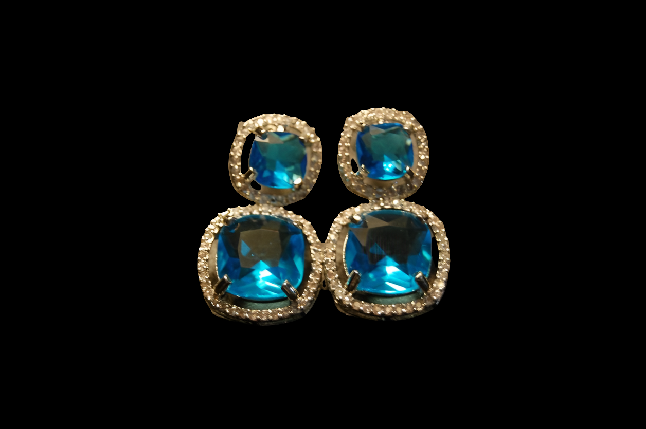 AMERICAN DIAMOND EARRINGS IN TURQUOISE FEROZY