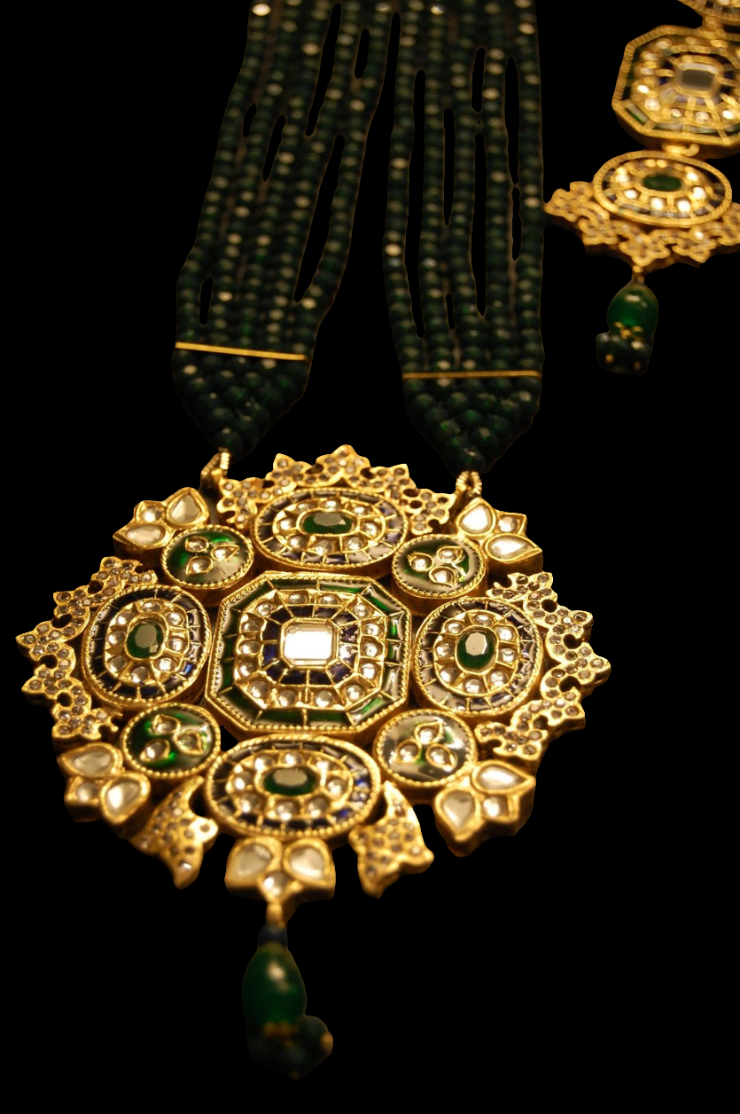 TRADITIONAL MEENA & KUNDAN MALA SET IN BLUE & GREEN