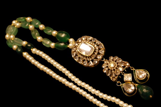 POLKI KUNDAN MALA IN  GREEN