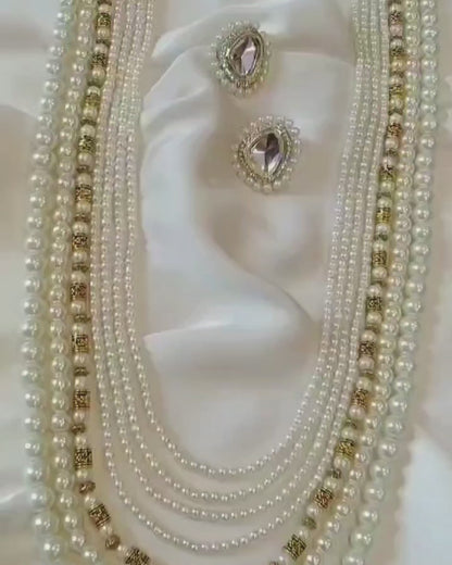 WHITE PEARL MALA WITH KUNDAN TOPS