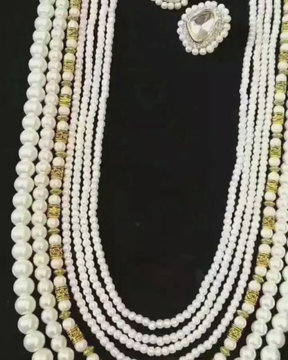 WHITE PEARL MALA WITH KUNDAN TOPS