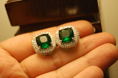 AMERICAN DIAMONDS & EMERALD GREEN STUDS