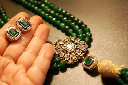 EMERALD GREEN LONG MALA WITH TUSSEL