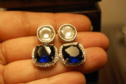 AMERICAN DIAMOND EARRINGS IN SAPPHIRE BLUE