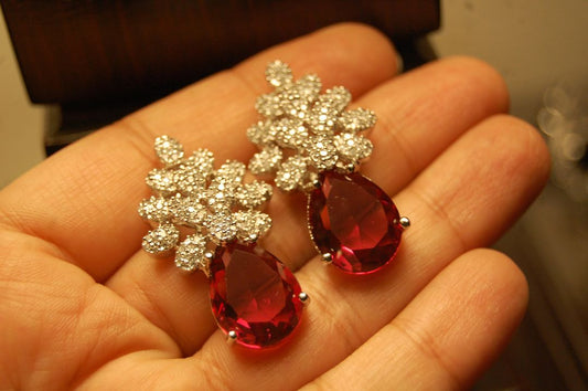 AMERICAN DIAMOND EARRINGS IN RED