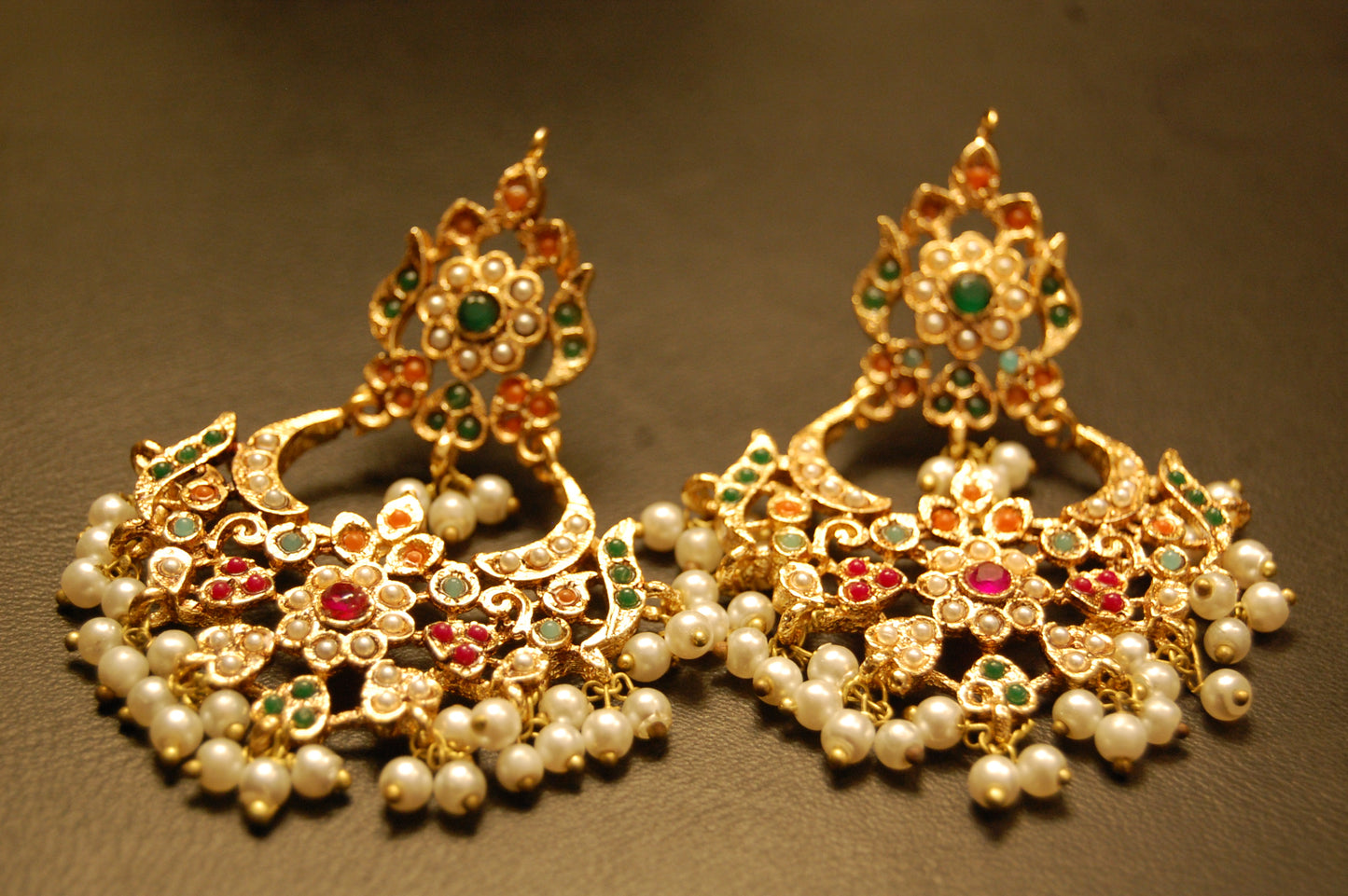 TRADITIONAL FLORAL NAURATAN EARRINGS