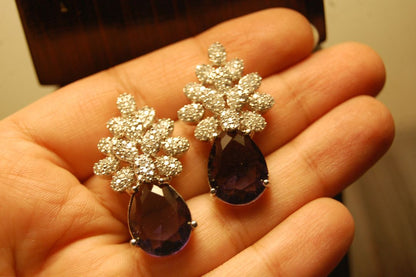 AMERICAN DIAMOND EARRINGS IN AMETHYST PURPLE