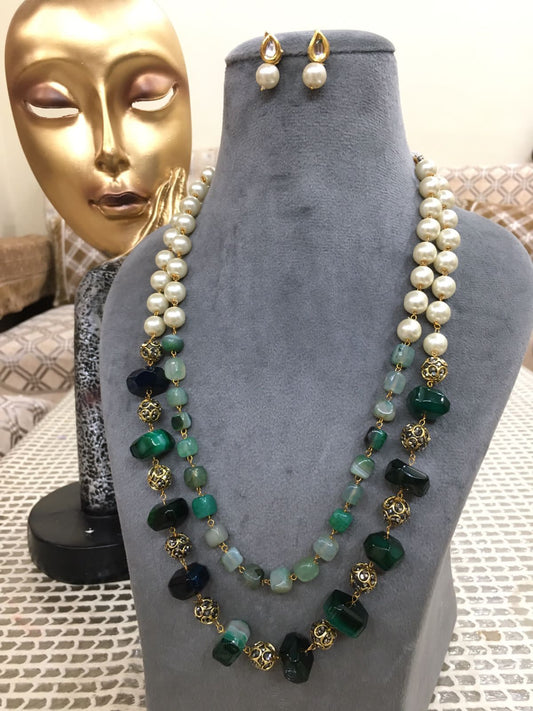 INDIAN DOUBLE LAYERED MALA IN SHADES OF GREEN