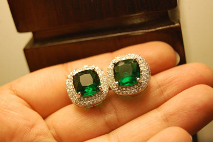 AMERICAN DIAMONDS & EMERALD GREEN STUDS