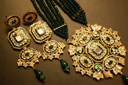 TRADITIONAL MEENA & KUNDAN MALA SET IN BLUE & GREEN